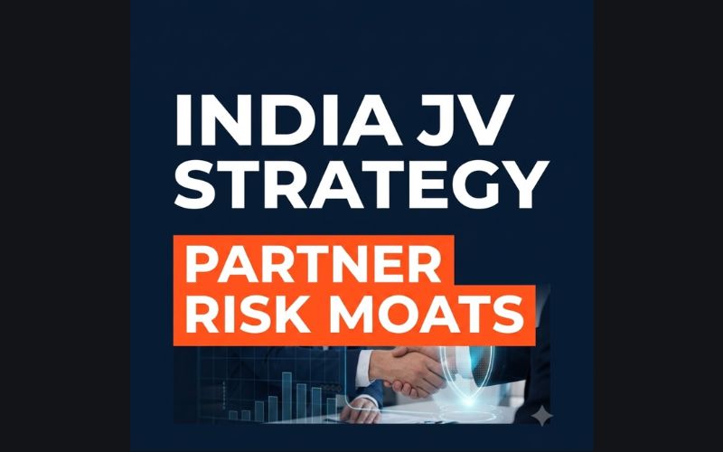 Infographic cover detailing partner selection risk mitigation and corporate governance for a Joint Venture in India.